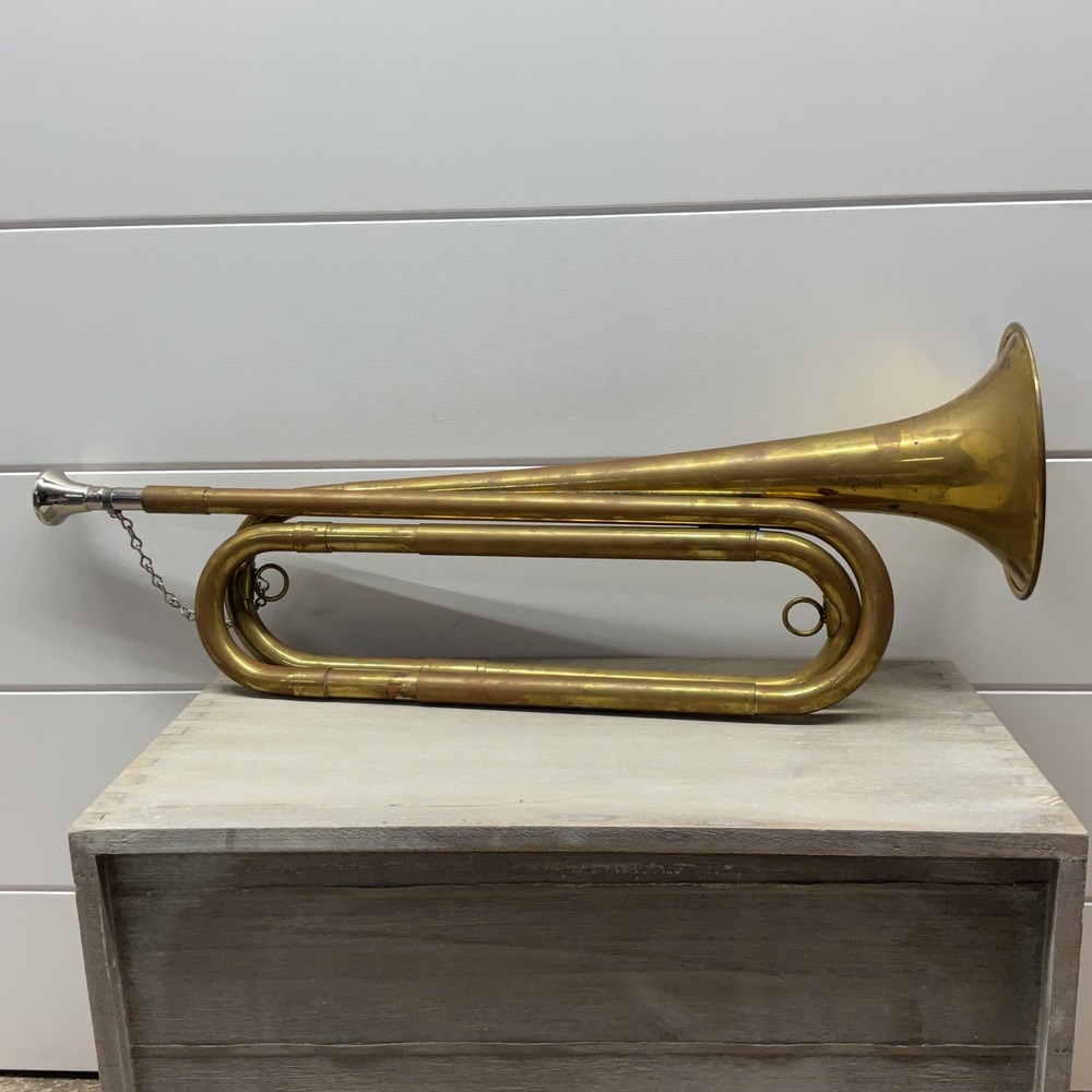 Vintage US Regulation Solid Brass Bugle Made in USA with Original Box 17 Inch